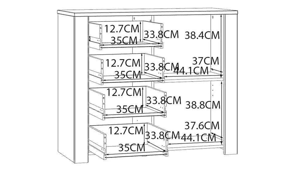 Herrenkommode Bohol, Bemaßung
