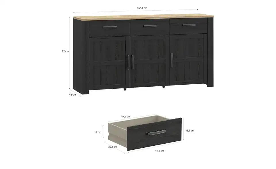 Sideboard Bohol, Bemaßung