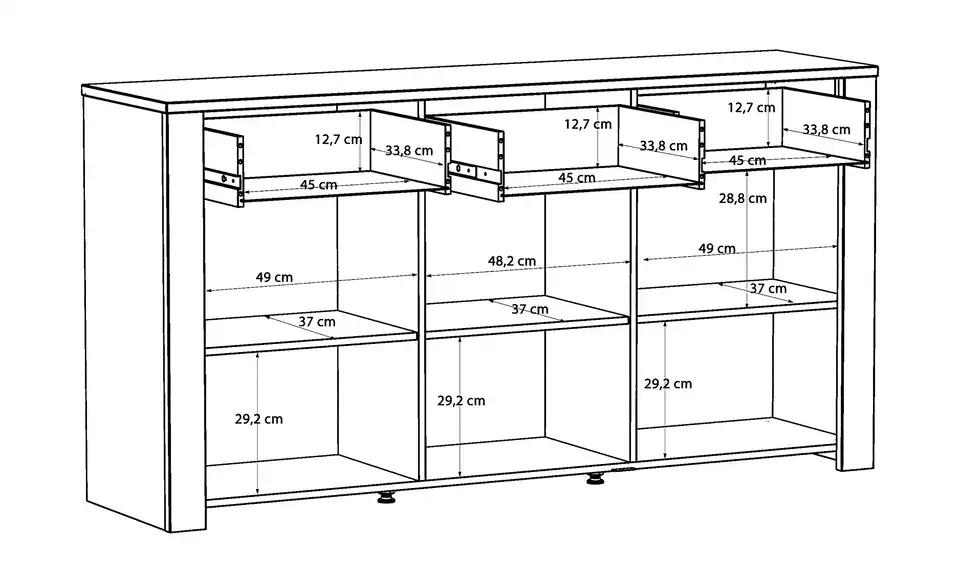 Sideboard Bohol, Bemaßung