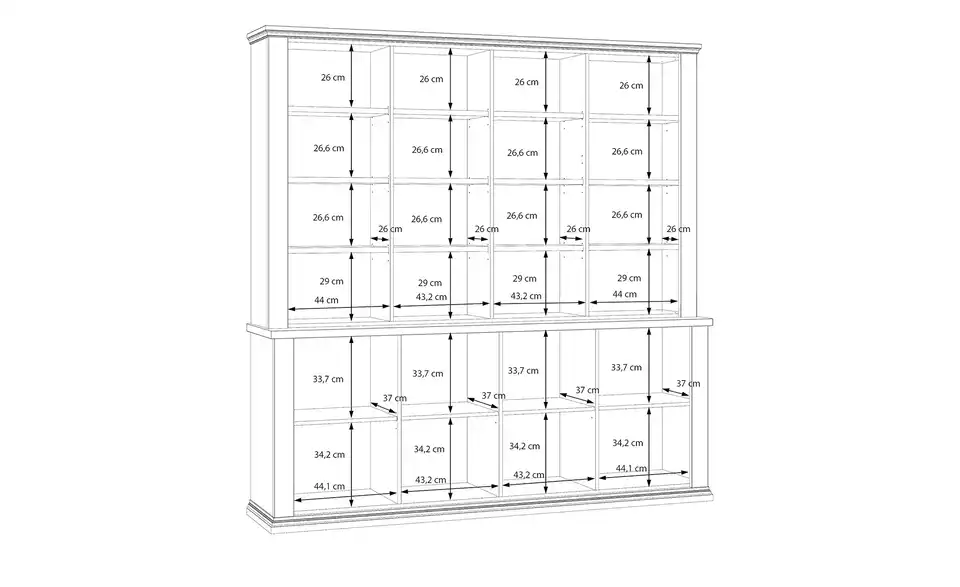 Bücherschrank Countryside, Bemaßung