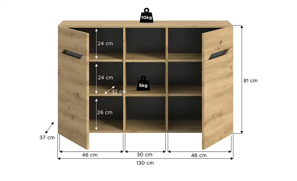 Sideboard Caserta, Bemaßung