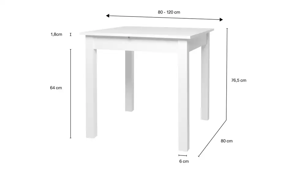 Esstisch Ben in verschiedenen Größen, Bemaßung
