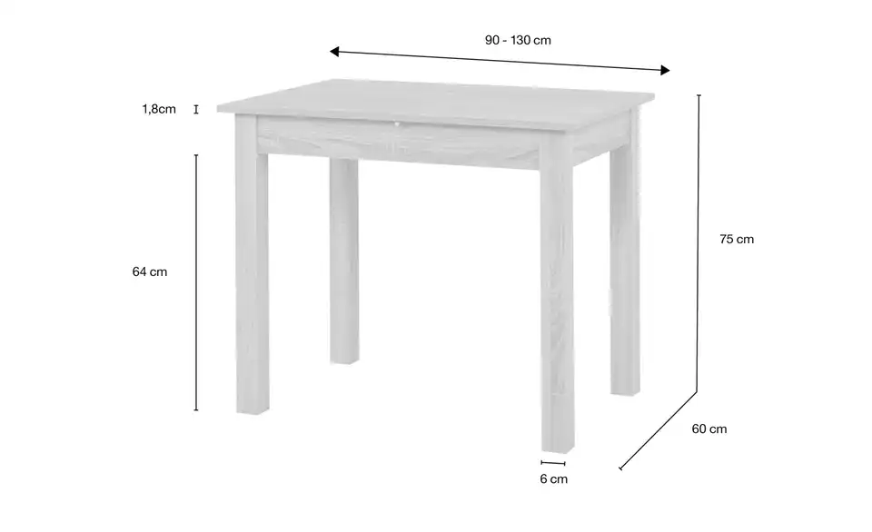 Esstisch Ben in verschiedenen Größen, Bemaßung