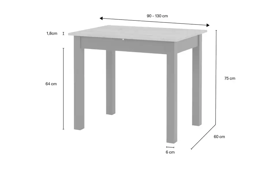 Esstisch Ben in verschiedenen Größen, Bemaßung