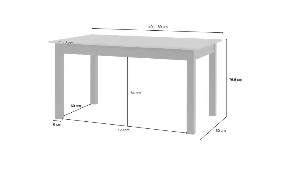 Esstisch Ben in verschiedenen Größen, Bemaßung