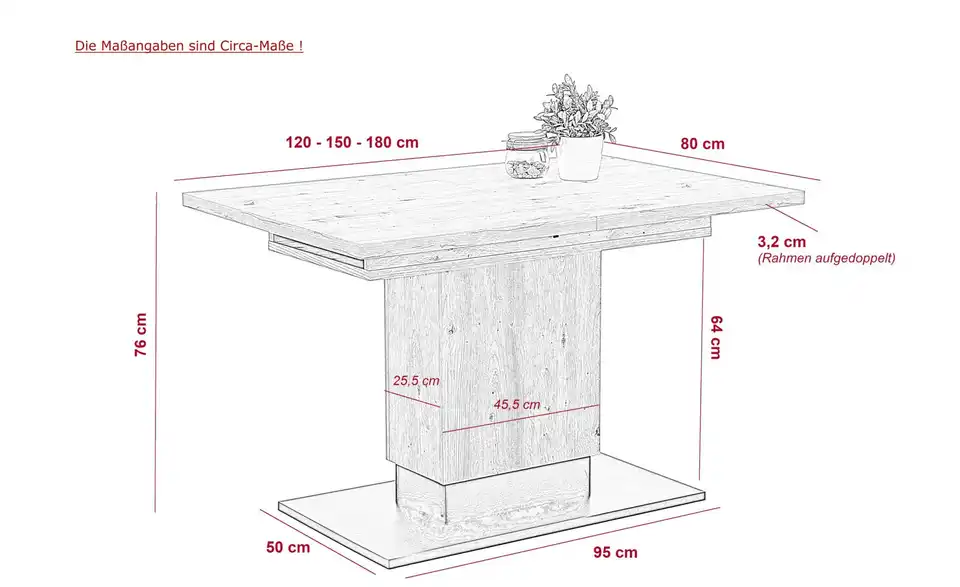 Esstisch ausziehbar, Bemaßung