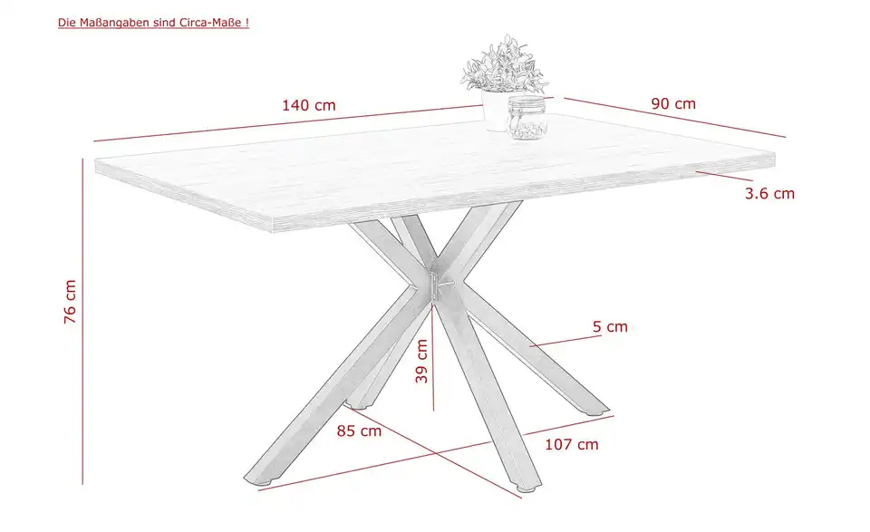 Esstisch Brandon, Bemaßung