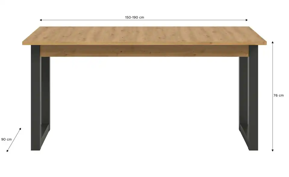 Esstisch 150 x 90 cm Tili, Bemaßung