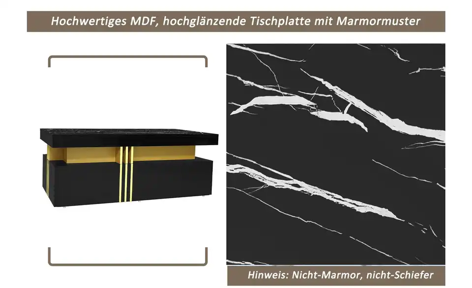 Couchtisch, Bild mit Text