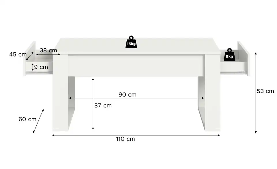 Couchtisch, Bemaßung