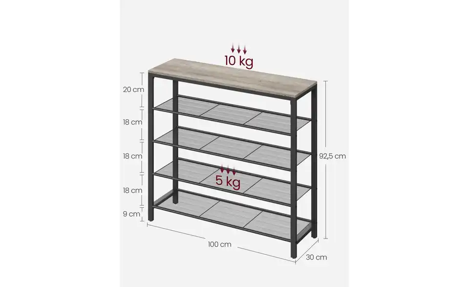 Schuhregal Darek, Bemaßung