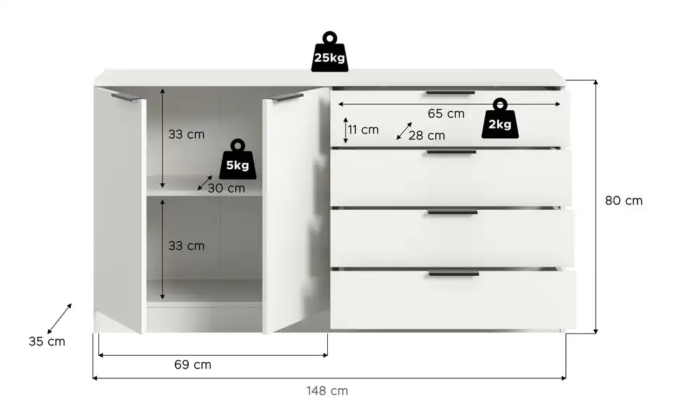 Sideboard Kopenhagen, Bemaßung
