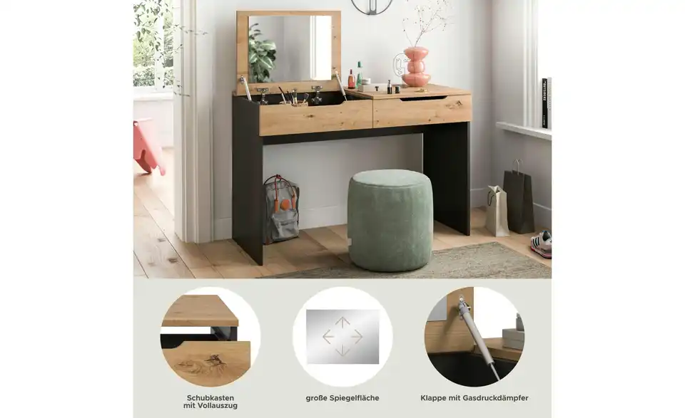 Schminktisch, Bild mit Text