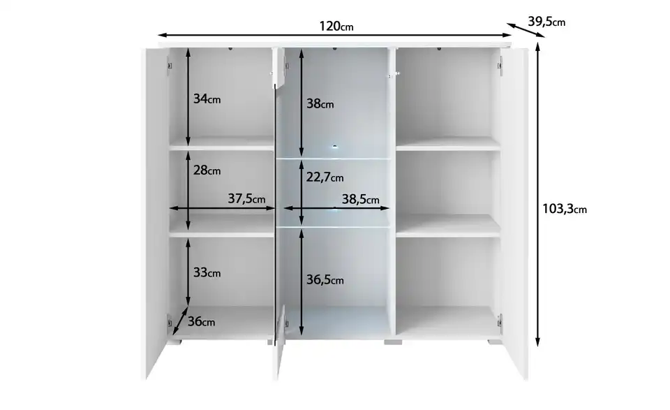 Highboard, Bemaßung