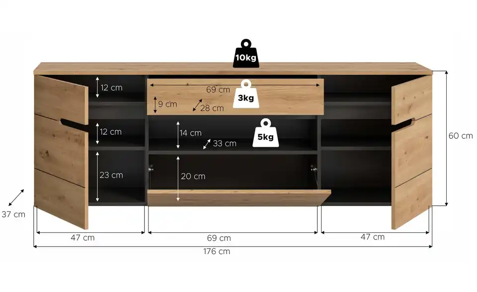 Garderobenschrank, Bemaßung