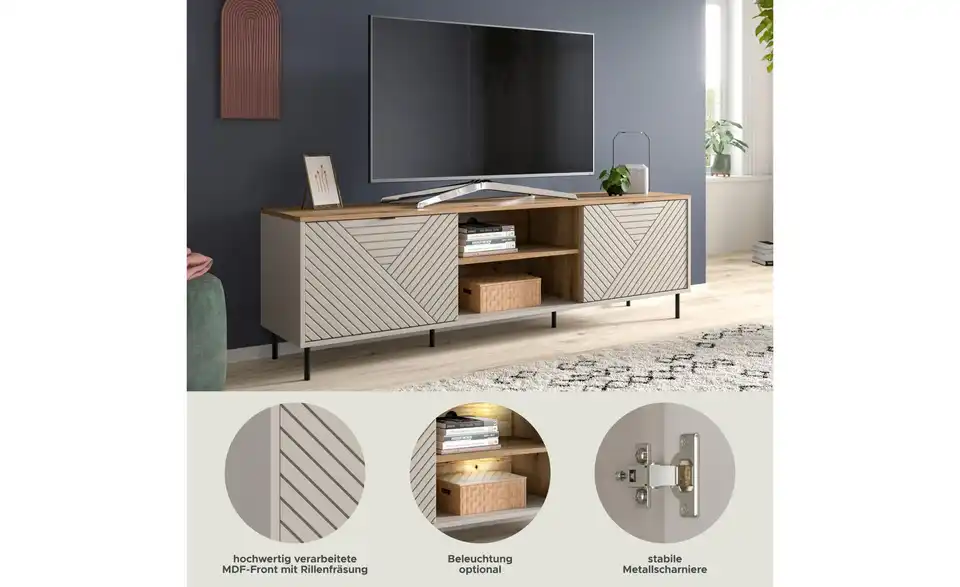 Lowboard, Bild mit Text