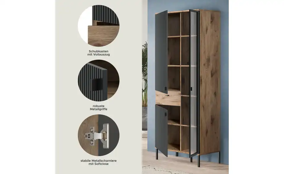 Stauraumvitrine, Bild mit Text