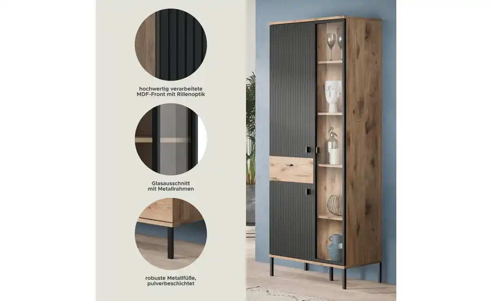 Stauraumvitrine, Bild mit Text