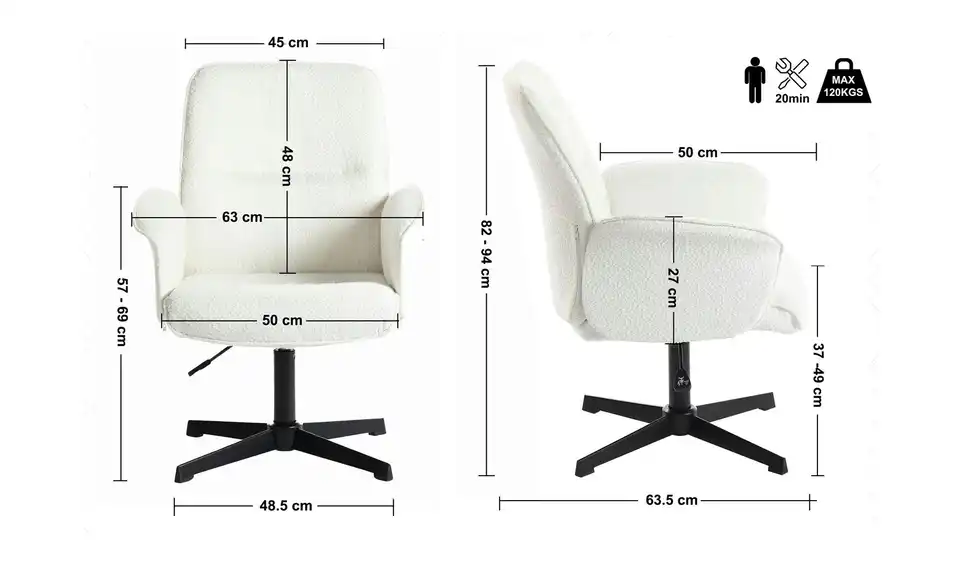 Drehbarer Sessel, Bemaßung