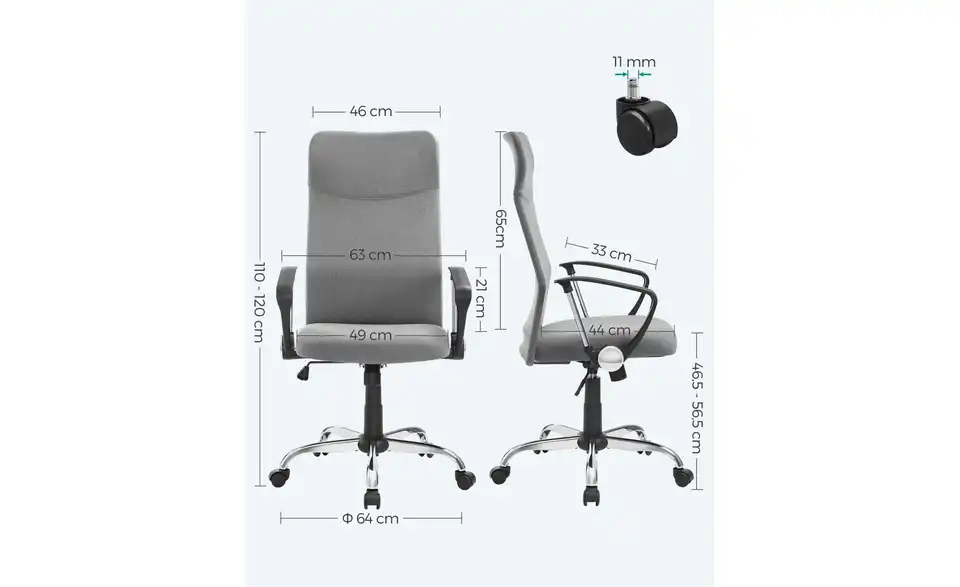 Bürostuhl Kime, Bemaßung