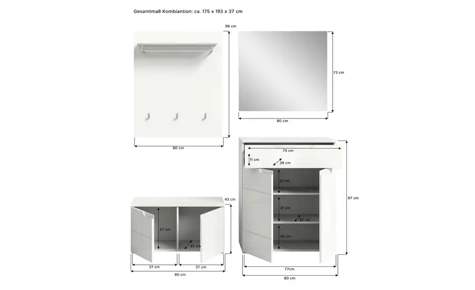 Garderobenkombination, Bemaßung