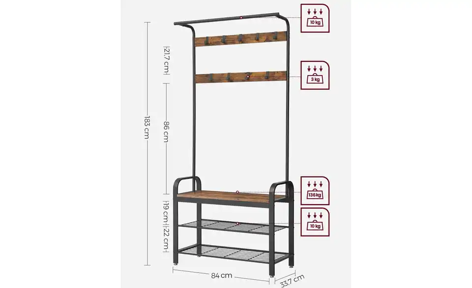 Kompaktgarderobe Dacey, Bemaßung