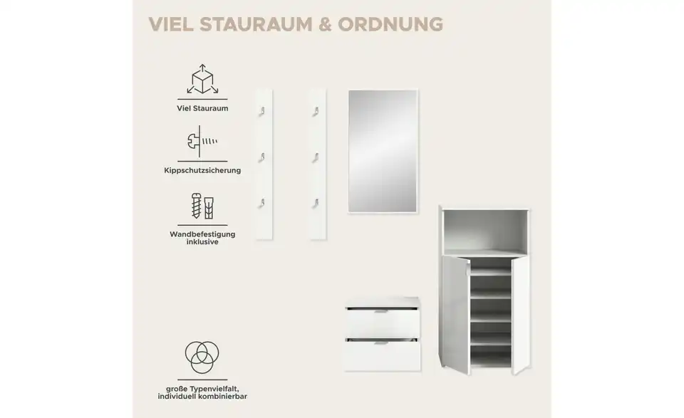 Garderobenkombination, Bild mit Text