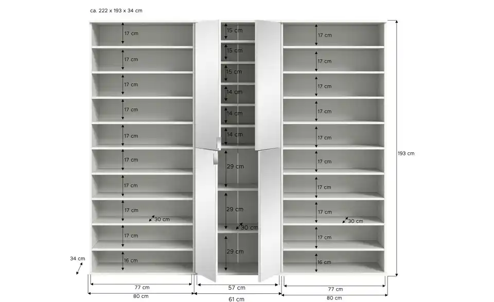 Garderobenkombination, Bemaßung