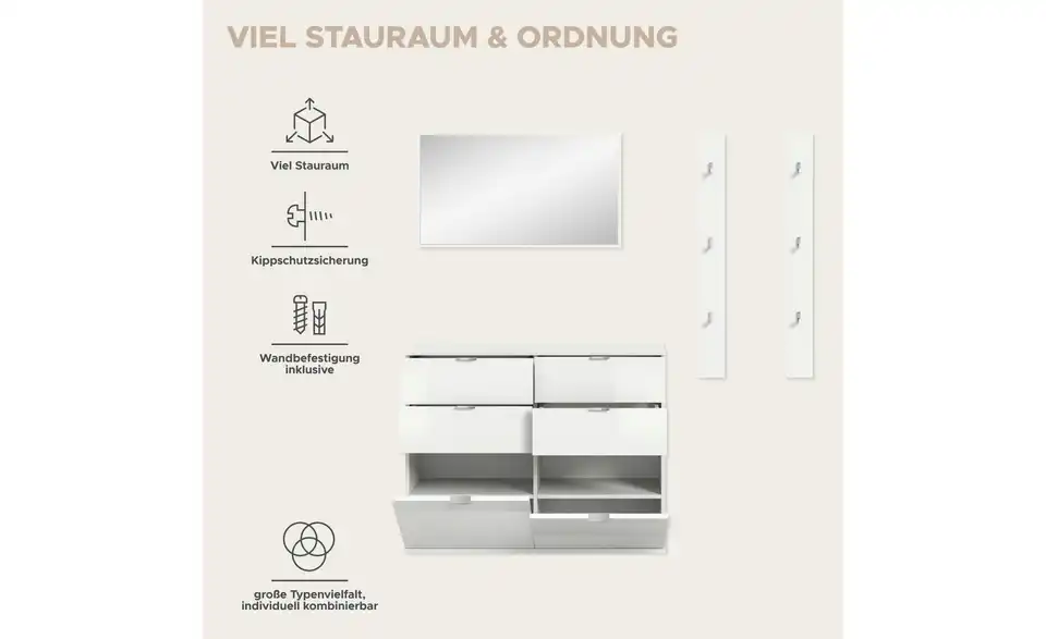 Garderobenkombination, Bild mit Text