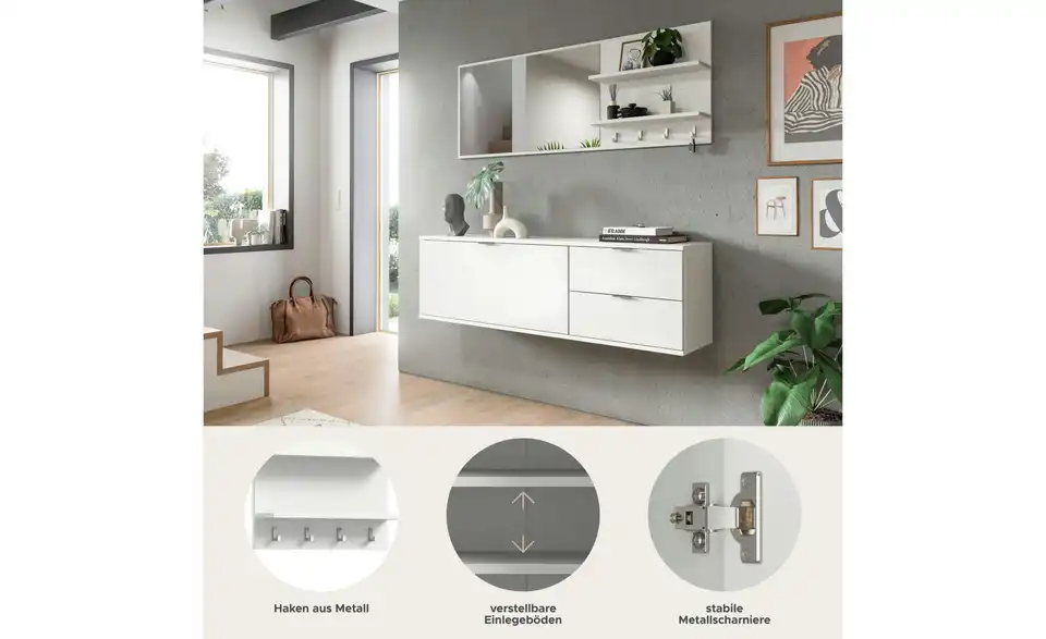 Garderobenkombination, Bild mit Text