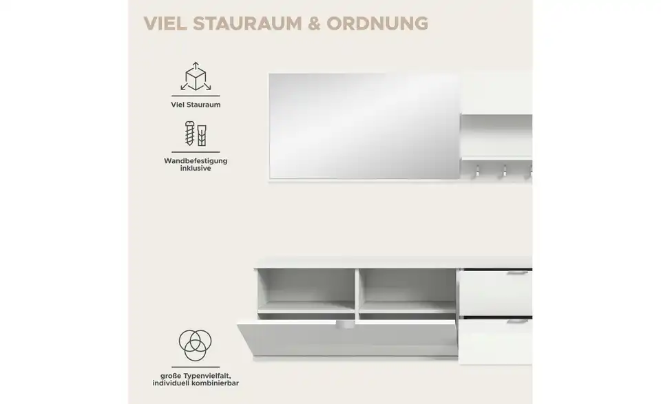 Garderobenkombination, Bild mit Text