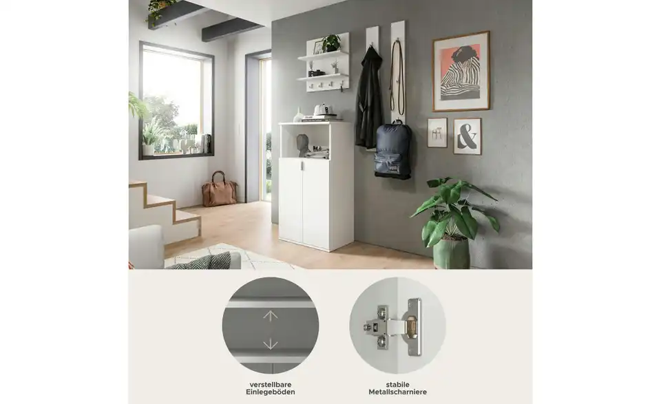 Garderobenkombination, Bild mit Text