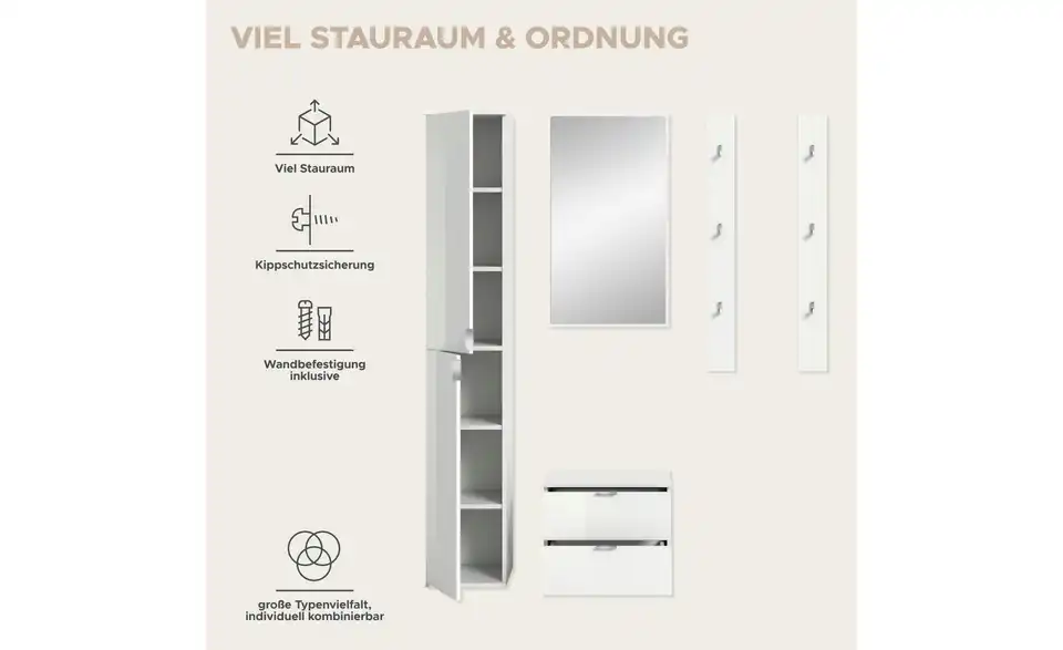 Garderobenkombination, Bild mit Text