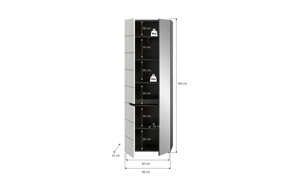 Garderobenschrank, Bemaßung
