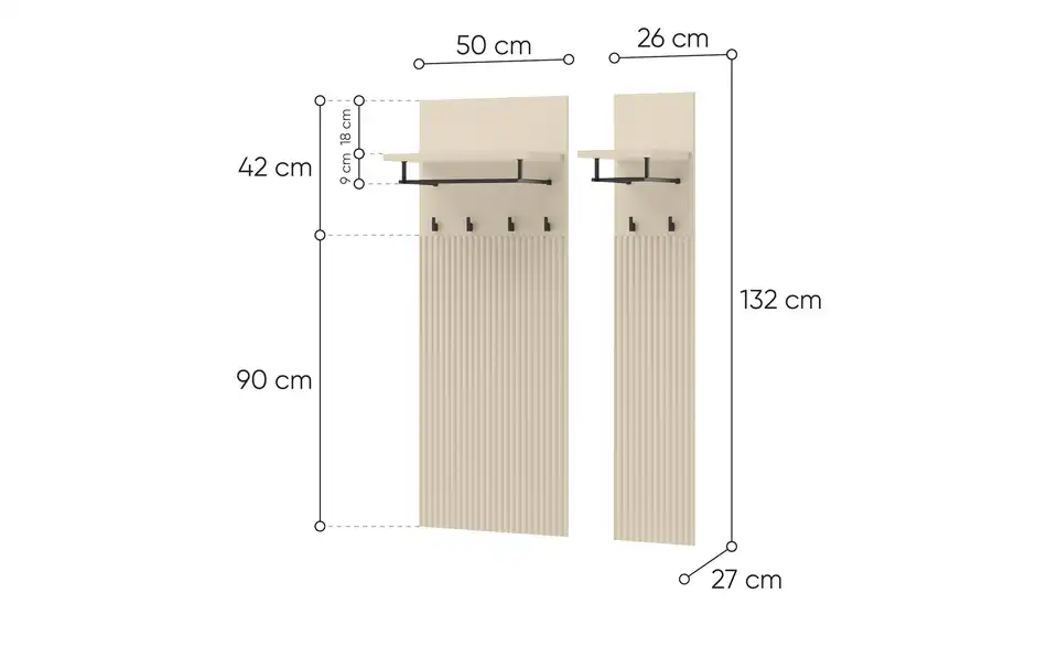 Paneel-Set Teno, Bemaßung
