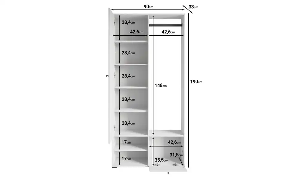 Garderobe, Bemaßung