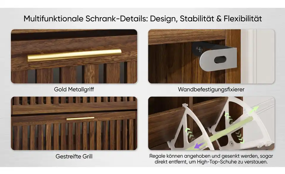 Schuhschrank, Bild mit Text