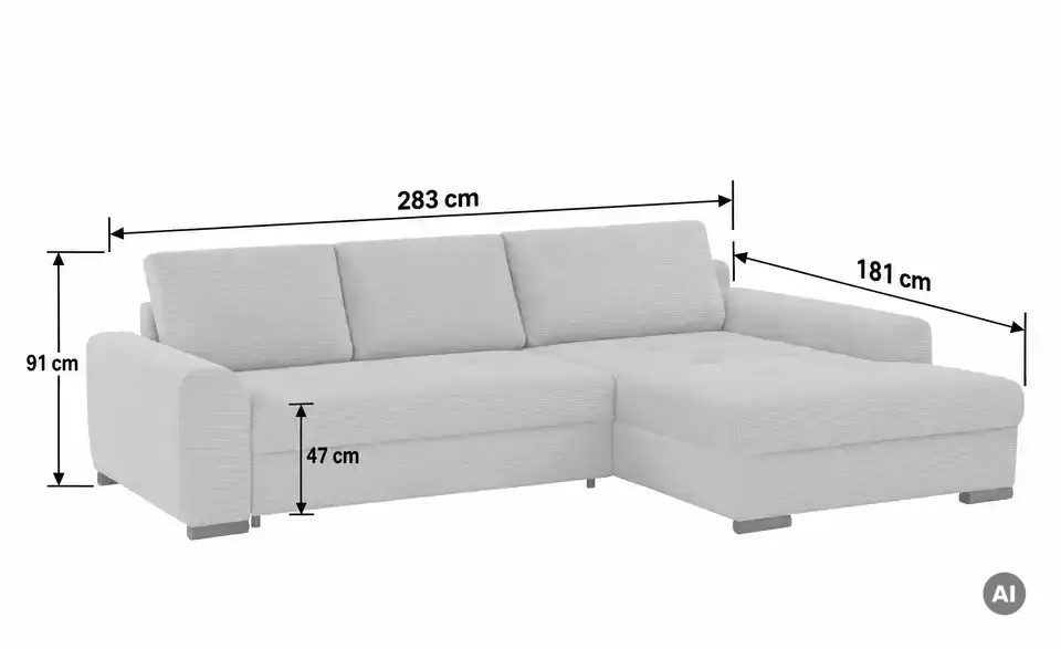 bobb Ecksofa Soumia, Bemaßung