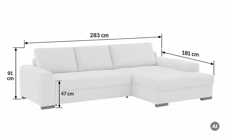 bobb Ecksofa Soumia, Bemaßung