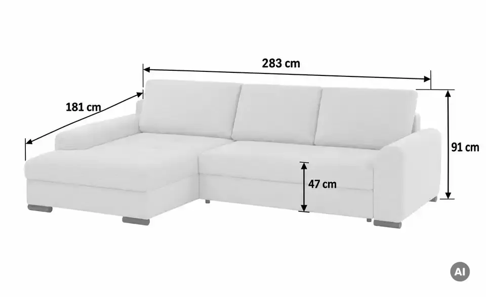 bobb Ecksofa Soumia, Bemaßung