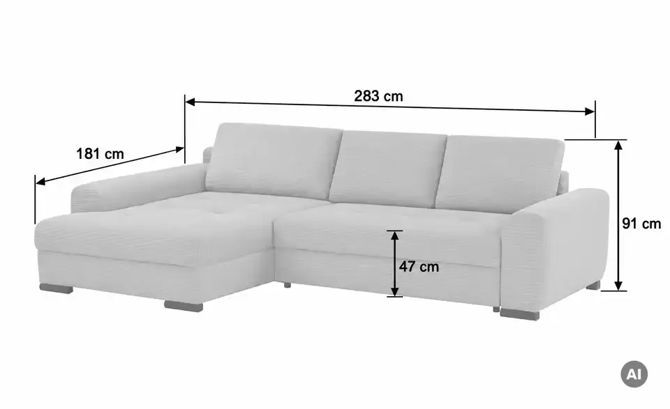 bobb Ecksofa Soumia, Bemaßung