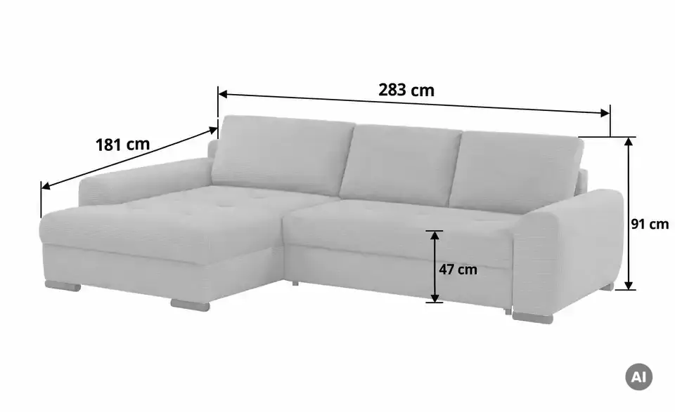 bobb Ecksofa Soumia, Bemaßung