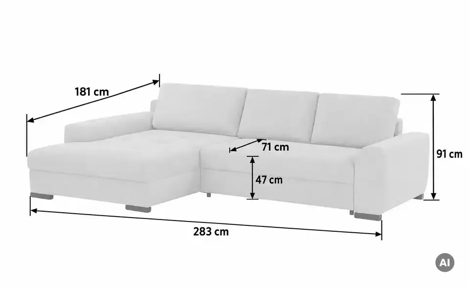 bobb Ecksofa Soumia, Bemaßung