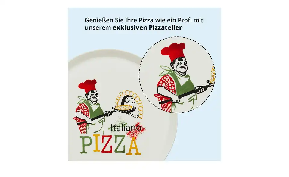 Peill+Putzler Pizzateller, Bild mit Text