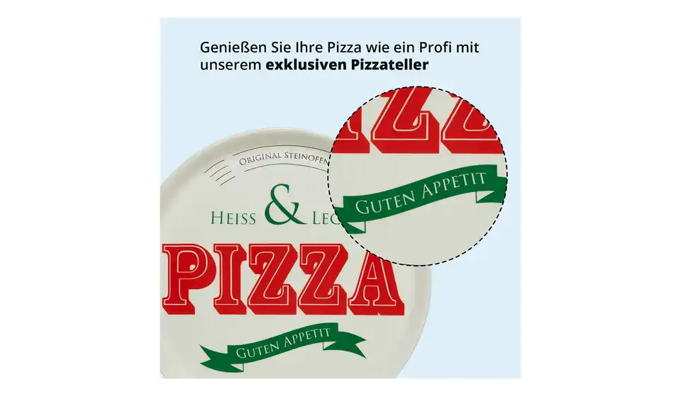 Peill+Putzler Pizzateller, Bild mit Text