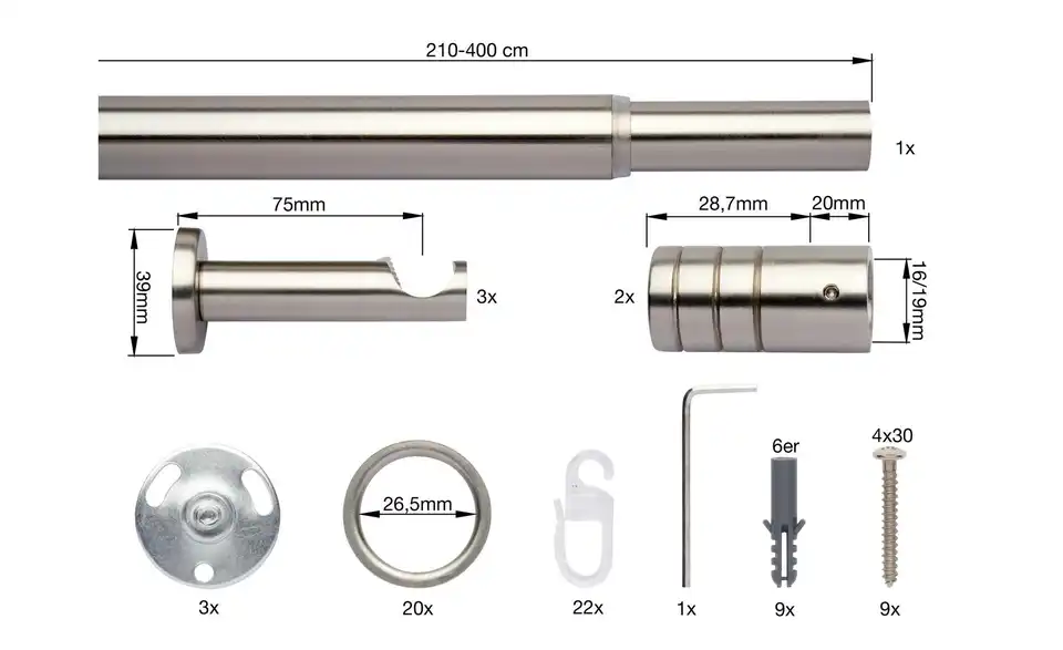 Mydeco Teleskopgarnitur rillcube, Bemaßung