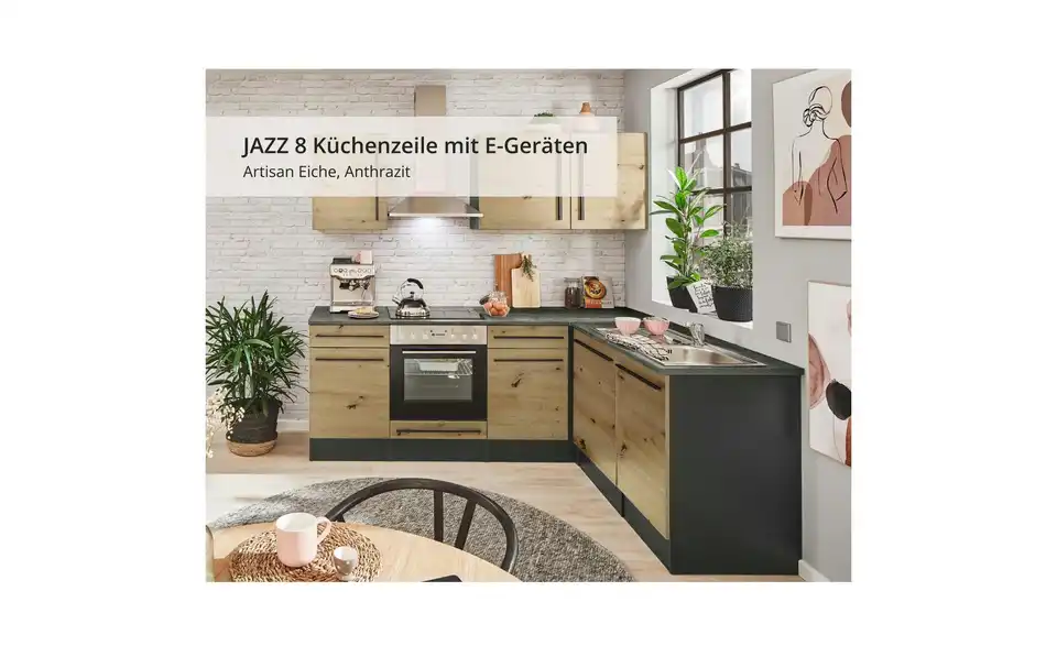 Küchenzeile mit E-Geräten, Bild mit Text