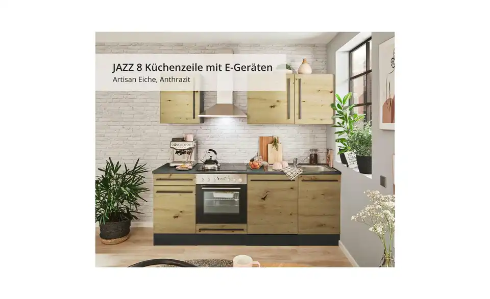 Küchenzeile mit E-Geräten, Bild mit Text