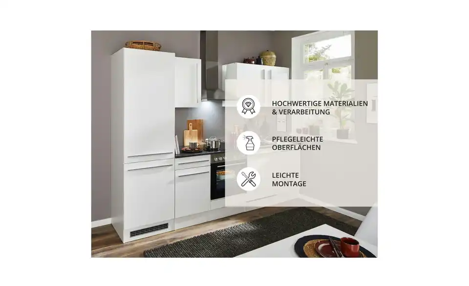 Küchenzeile mit E-Geräten, Bild mit Text