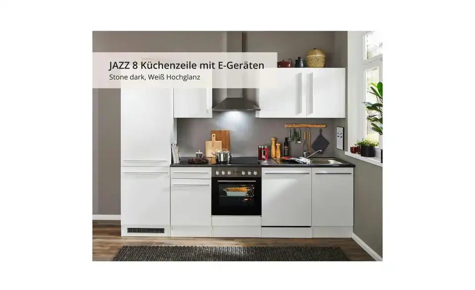 Küchenzeile mit E-Geräten, Bild mit Text